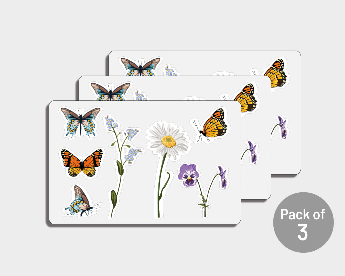 3 Sets of Decorative Butterflies and Flowers Stickers for Wheelie Bins