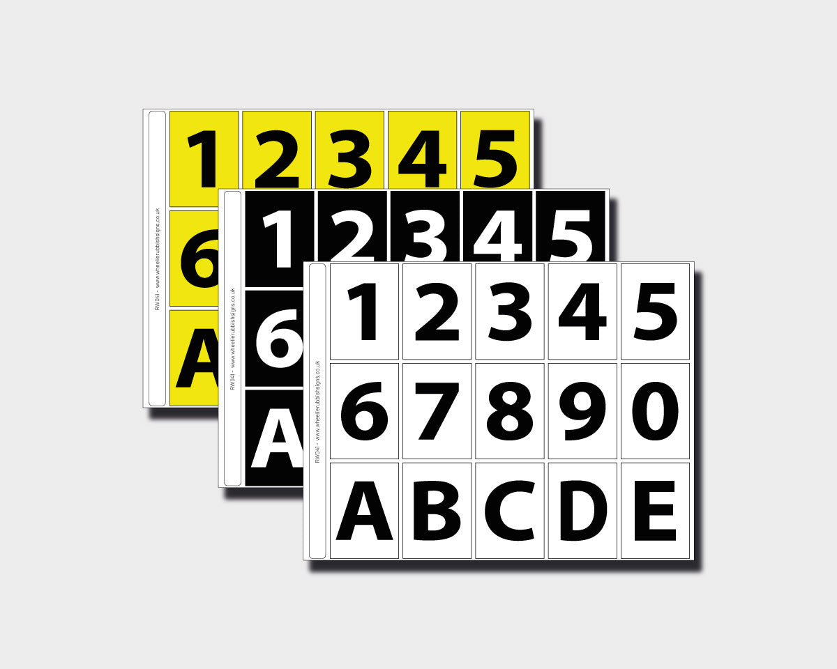 A4 Printed Sticker Set (0-9, A-E), Waterproof Self-Adhesive Vinyl Stickers (3 Colours Available)