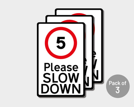 Pack of 3 Please Slow Down Road Safety Wheelie Bin Stickers (Various Speeds)