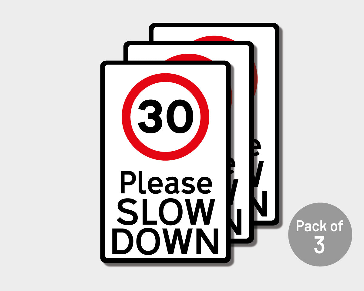 Pack of 3 Please Slow Down Road Safety Wheelie Bin Stickers (Various Speeds)