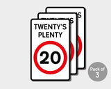 Pack of 3 Twenty's Plenty, Road Safety Wheelie Bin Sticker Signs
