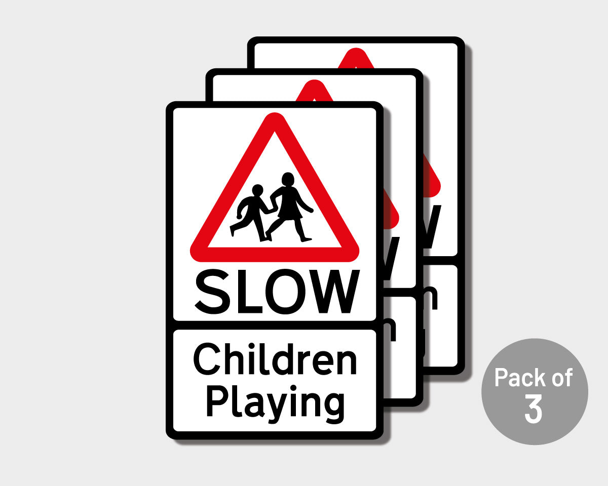 Pack of 3 SLOW Children Playing Warning Sticker Signs
