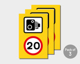 Pack of 3 Speed Camera and Speed Limit Wheelie Bin Sticker Signs (Various Speeds)