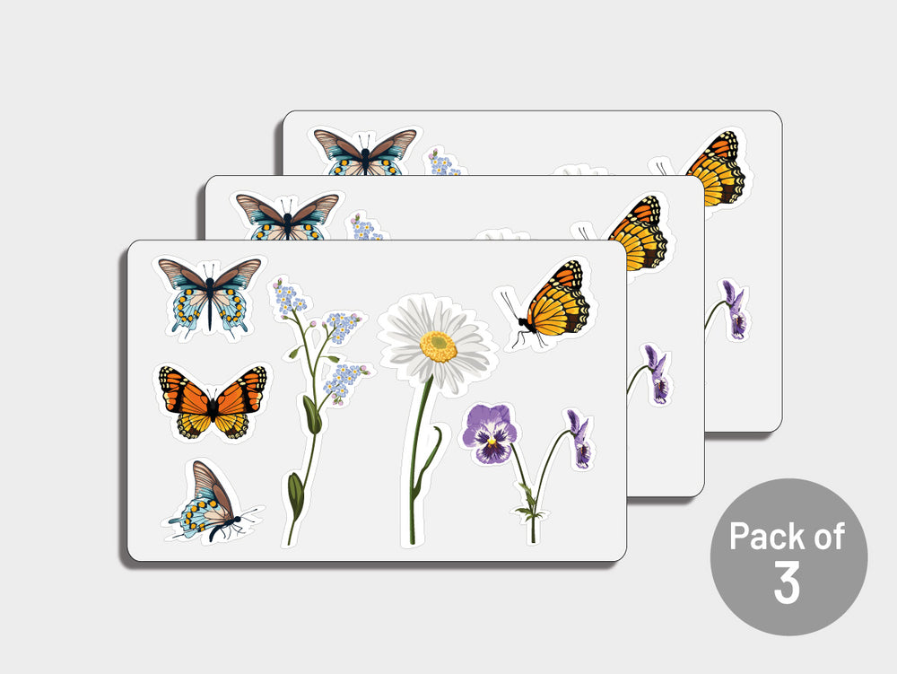 3 Sets of Decorative Butterflies and Flowers Stickers for Wheelie Bins