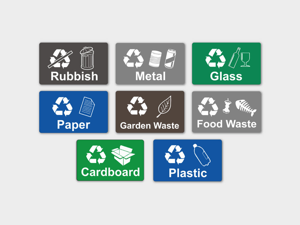 Rubish Labels Recycling Stickers - Set of 8 Labels – Wheelie Rubbish Signs
