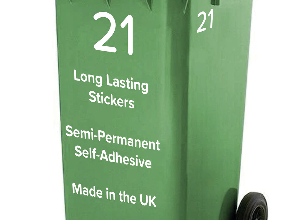 Pack of 4 Large & 4 Small Wheelie Bin Number Stickers (Pick from 0-9, A-D), Plain White Waterproof Self-Adhesive Vinyl Stickers