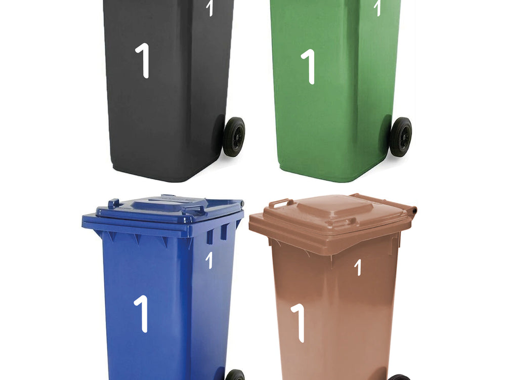 Pack of 4 Large & 4 Small Wheelie Bin Number Stickers (Pick from 0-9, A-D), Plain White Waterproof Self-Adhesive Vinyl Stickers