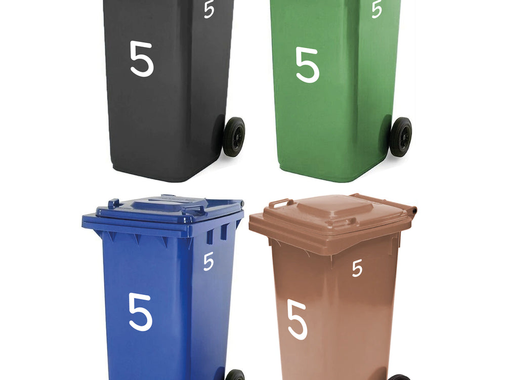 Pack of 4 Large & 4 Small Wheelie Bin Number Stickers (Pick from 0-9, A-D), Plain White Waterproof Self-Adhesive Vinyl Stickers