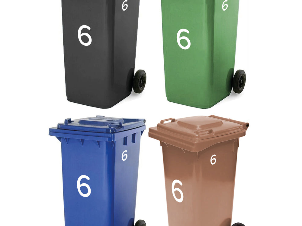 Pack of 4 Large & 4 Small Wheelie Bin Number Stickers (Pick from 0-9, A-D), Plain White Waterproof Self-Adhesive Vinyl Stickers