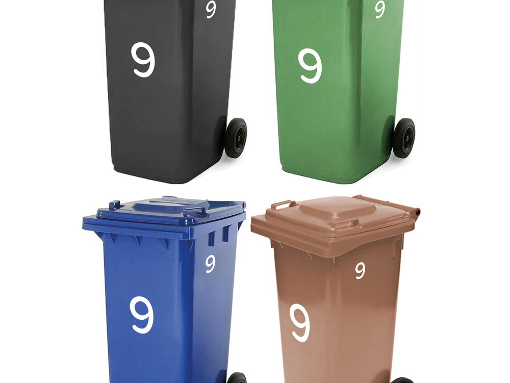 Pack of 4 Large & 4 Small Wheelie Bin Number Stickers (Pick from 0-9, A-D), Plain White Waterproof Self-Adhesive Vinyl Stickers