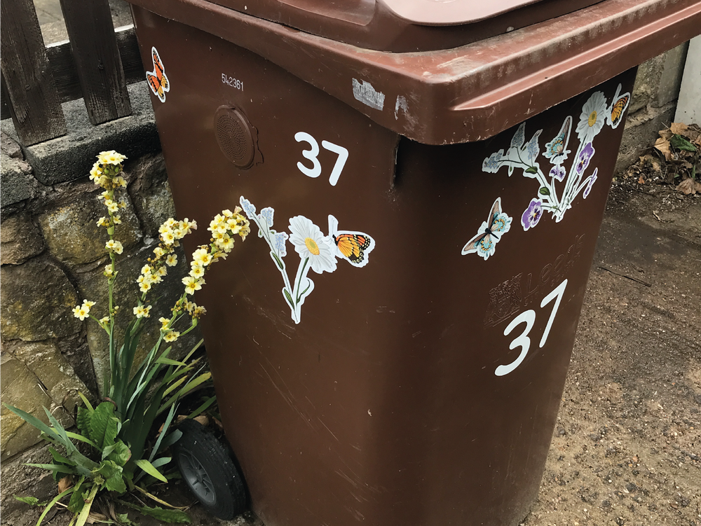 3 Sets of Decorative Butterflies and Flowers Stickers for Wheelie Bins