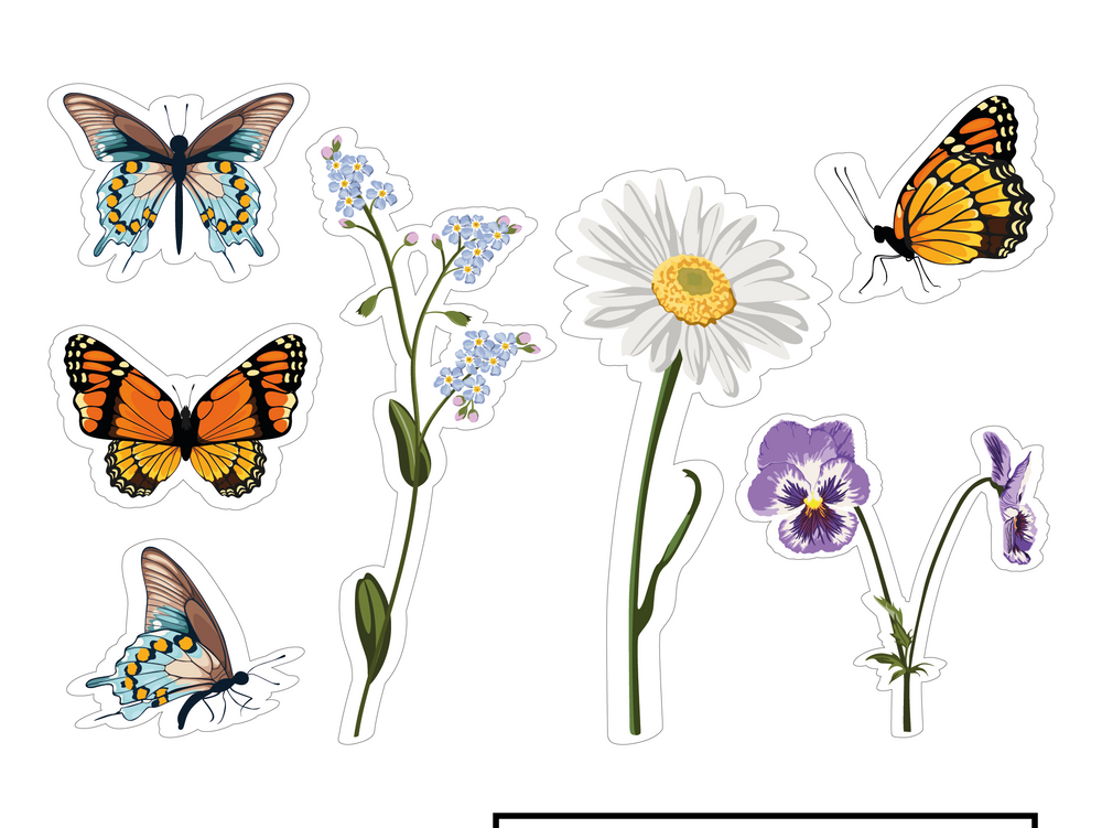 3 Sets of Decorative Butterflies and Flowers Stickers for Wheelie Bins