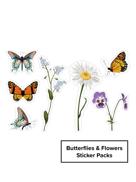 3 Sets of Decorative Butterflies and Flowers Stickers for Wheelie Bins