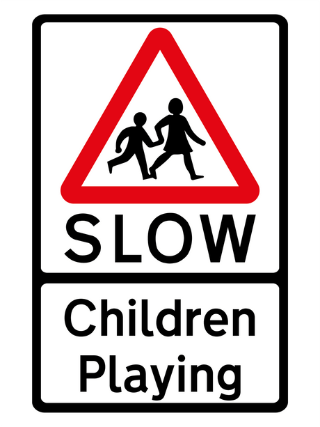 Pack of 3 SLOW Children Playing Warning Sticker Signs