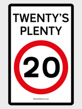 Pack of 3 Twenty's Plenty, Road Safety Wheelie Bin Sticker Signs