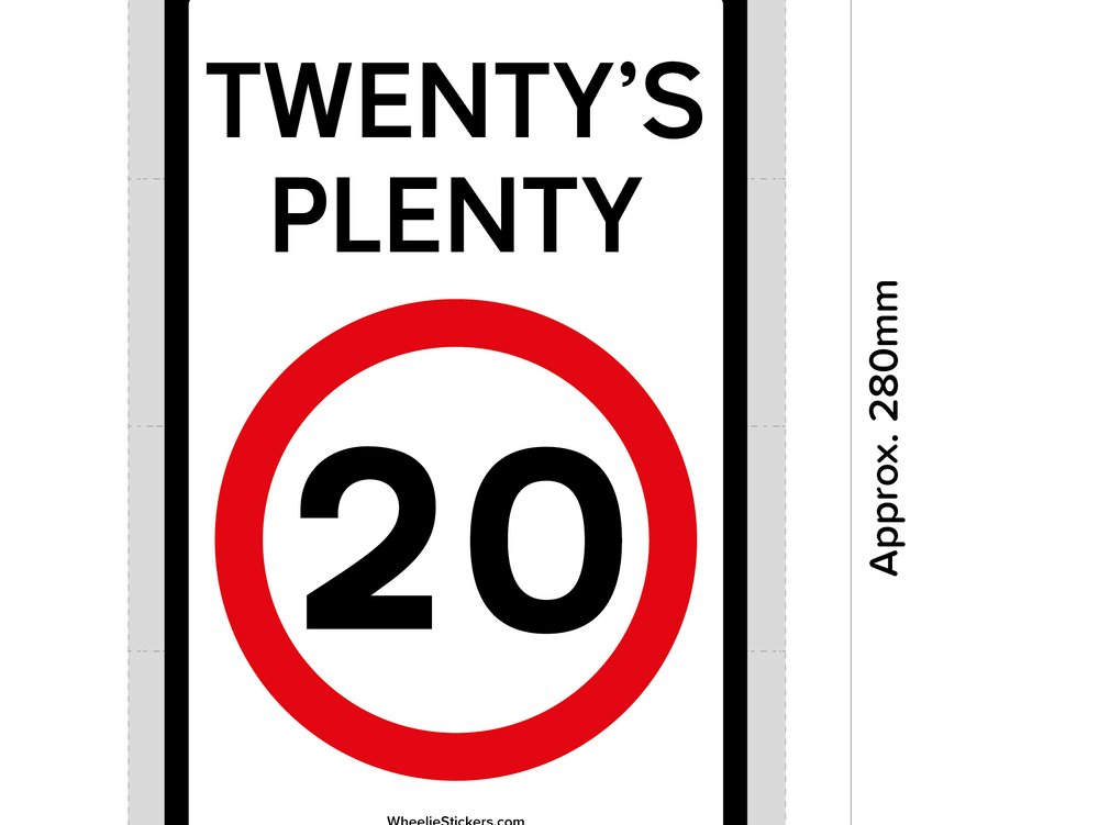 Pack of 3 Twenty's Plenty, Road Safety Wheelie Bin Sticker Signs